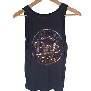 Victoria's Secret PINK Tank Top Womens X Small Black Spellout Sequin Bling